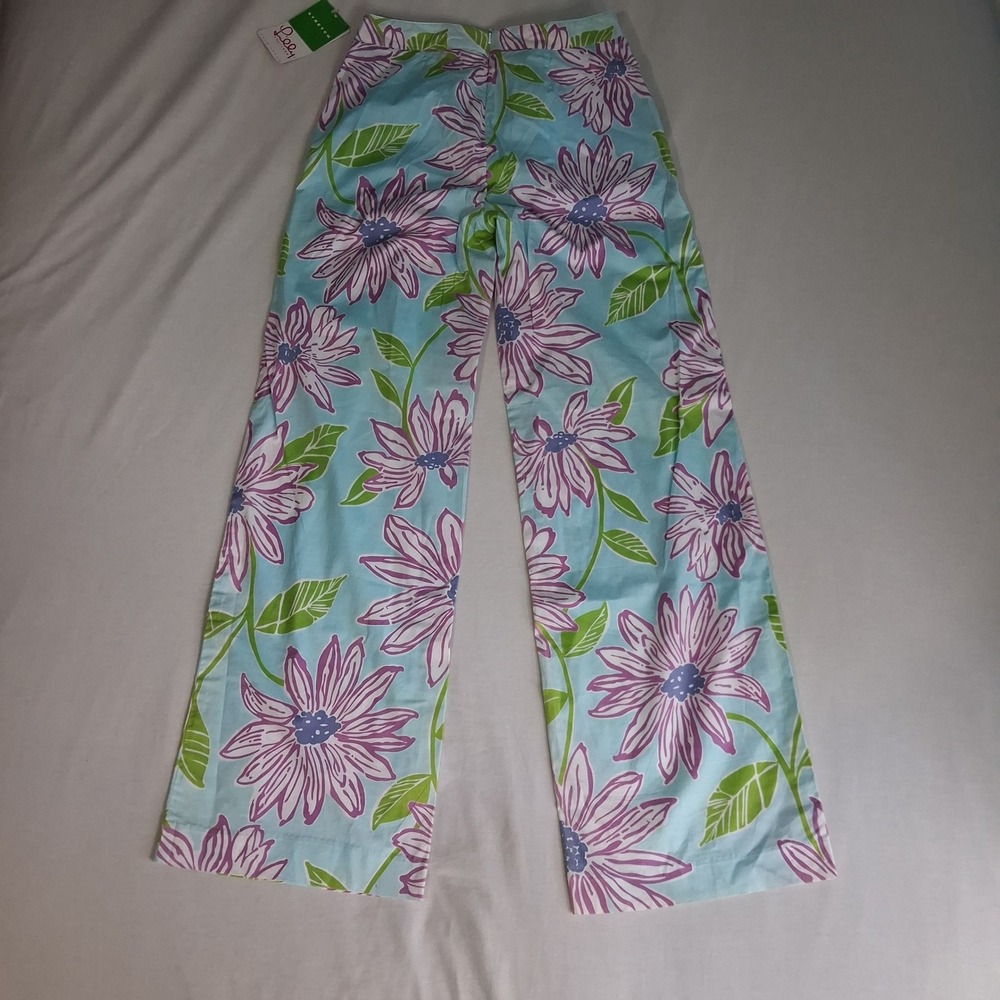 Lilly Pulitzer Floral Wide Leg Stretch Pants Blue Purple Green Tropical Resort 4 - Picture 3 of 16